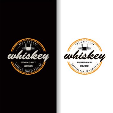 Viski Logosu, İçki Etiketi Tasarımı Eski Retro Vintage Resim Premium Şablonu