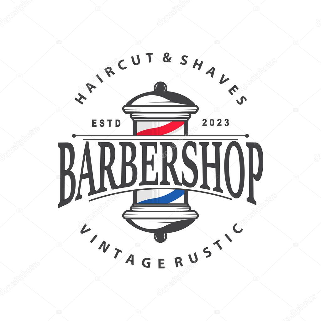 Barbershop Logo, Barber Scissors Vector, Old Design Retro Vintage Typography Ornament