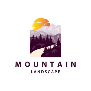 Manzara logosu doğa macera tasarımı dağ ve nehir lüks vektör çizimi