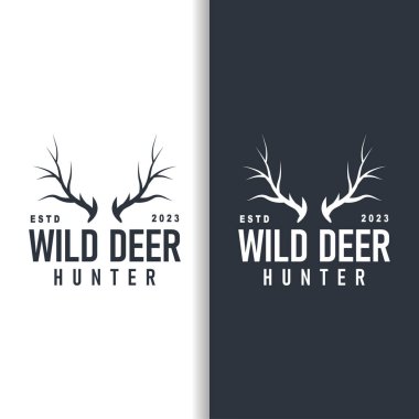 Geyik logosu, klasik geyik avcısı geyik boynuzu tasarımı. Marka çizimi.