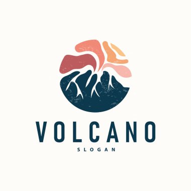 Volkan logosu illüstrasyon silüeti basit kayalar ve lav püsküren volkan tasarımı.
