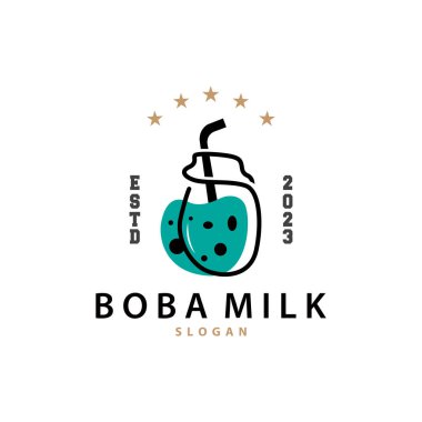 Boba İçeceği Logosu, Süt Çayı Şirin Boba İnci Jöle İçeceği Kabarcık Vektörü Basit Minimalist Tasarım