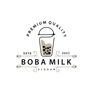 Boba İçeceği Logosu, Süt Çayı Şirin Boba İnci Jöle İçeceği Kabarcık Vektörü Basit Minimalist Tasarım