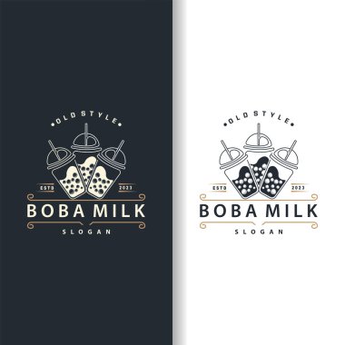 Boba İçeceği Logosu, Süt Çayı Şirin Boba İnci Jöle İçeceği Kabarcık Vektörü Basit Minimalist Tasarım