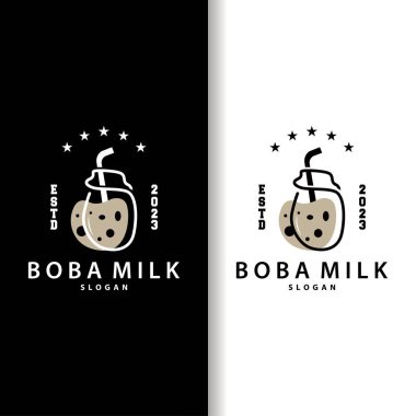 Boba İçeceği Logosu, Süt Çayı Şirin Boba İnci Jöle İçeceği Kabarcık Vektörü Basit Minimalist Tasarım