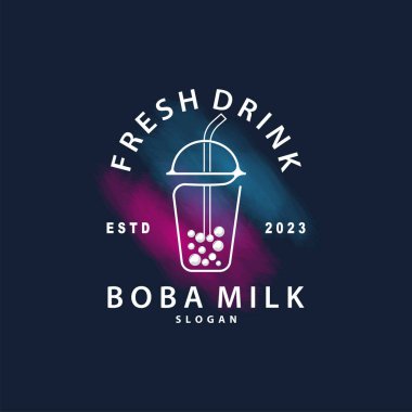 Boba İçeceği Logosu, Süt Çayı Şirin Boba İnci Jöle İçeceği Kabarcık Vektörü Basit Minimalist Tasarım