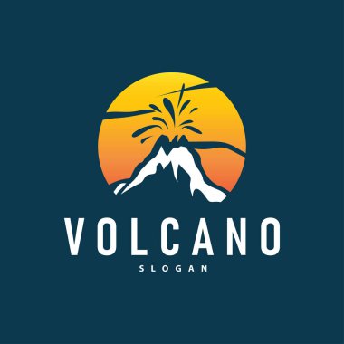 Volkan logosu illüstrasyon silüeti basit kayalar ve lav püsküren volkan tasarımı.