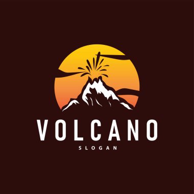 Volkan logosu illüstrasyon silüeti basit kayalar ve lav püsküren volkan tasarımı.