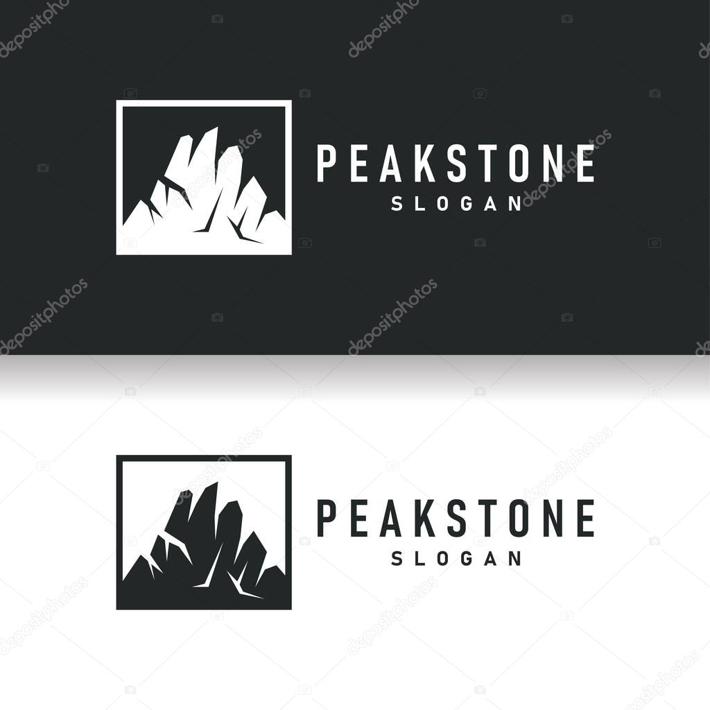 Mountain rock peak logo simple design black silhouette natural stone brand template