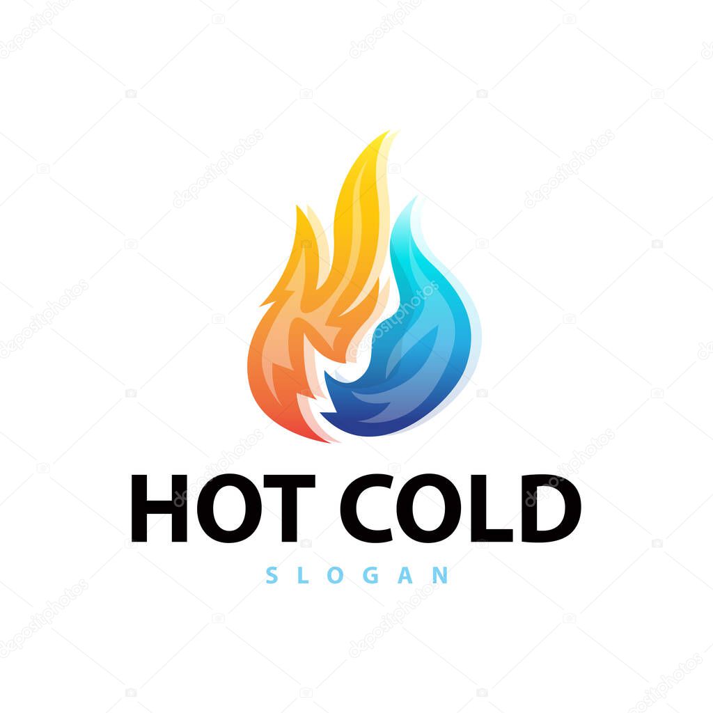 Hot and cold logo, minimalist design fire, water, ice, sun temple brand simple product