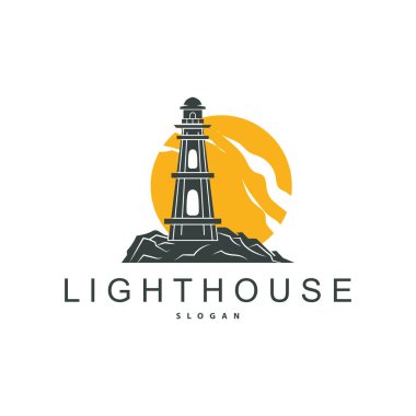 Deniz feneri logosu, Beacon Vektörü Modern Basit Sahil Projektörü Kulesi, Sembol İllüstrasyon Şablonu