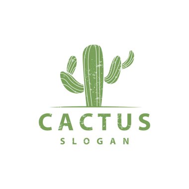 Kaktüs logo vektörü çöl yeşili bitki tasarımı zarif stil sembolü Simge İllüstrasyonu