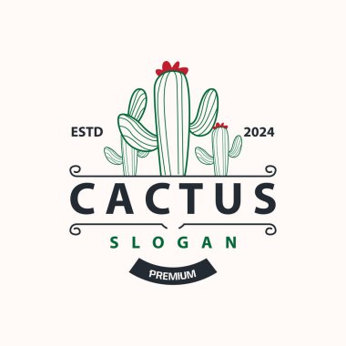 Kaktüs logo vektörü çöl yeşili bitki tasarımı zarif stil sembolü Simge İllüstrasyonu