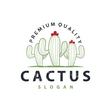 Kaktüs logo vektörü çöl yeşili bitki tasarımı zarif stil sembolü Simge İllüstrasyonu