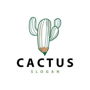Kaktüs logo vektörü çöl yeşili bitki tasarımı zarif stil sembolü Simge İllüstrasyonu
