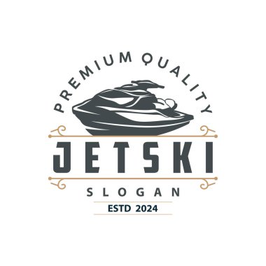 Jet ski logosu deniz sporu jetski marka logo rozeti aşırı su yarışı vektör iş tasarımı şablonu
