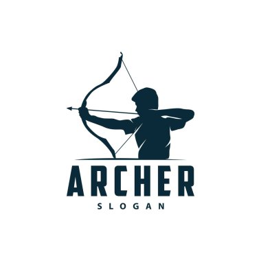 Archer logo vektörü siluet savaşçı okçuluğu basit tasarım yayı ve ok şablonu çizimi