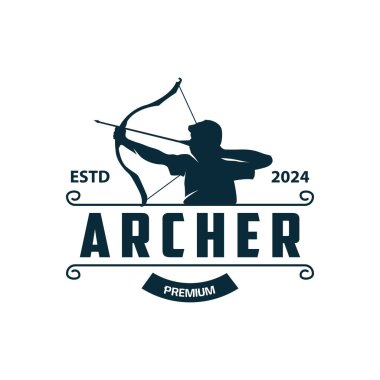 Archer logo vektörü siluet savaşçı okçuluğu basit tasarım yayı ve ok şablonu çizimi