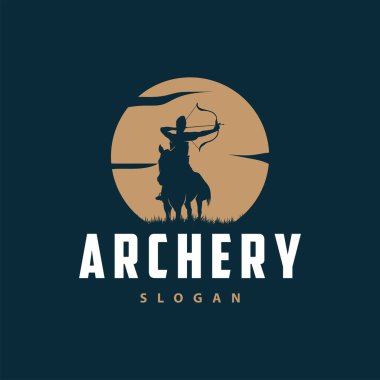 Archer logo vektörü siluet savaşçı okçuluğu basit tasarım yayı ve ok şablonu çizimi