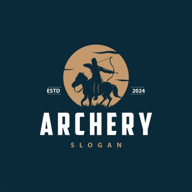 Archer logo vektörü siluet savaşçı okçuluğu basit tasarım yayı ve ok şablonu çizimi