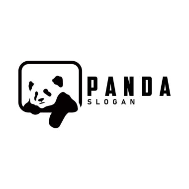 Şirin ve basit, tembel siyah beyaz panda hayvan silueti tasarımı marka panda logo vektörü