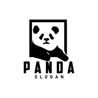 Şirin ve basit, tembel siyah beyaz panda hayvan silueti tasarımı marka panda logo vektörü