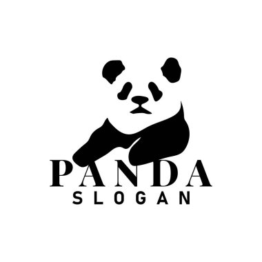 Şirin ve basit, tembel siyah beyaz panda hayvan silueti tasarımı marka panda logo vektörü