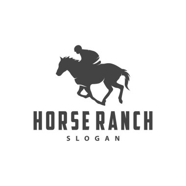 At logosu basit çizim at çiftliği şablonu Batı kovboy antika siluet tasarımı