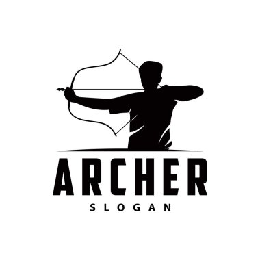 Archer logo vektörü siluet savaşçı okçuluğu basit tasarım yayı ve ok şablonu çizimi