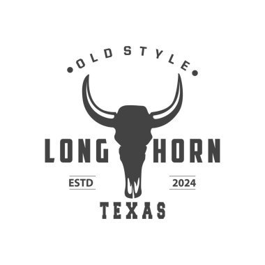 LongHorn Hayvan Logosu Tasarımı, Çiftlik Retro Vintage Boynuz Minimalist Basit Şablon İllüstrasyonu