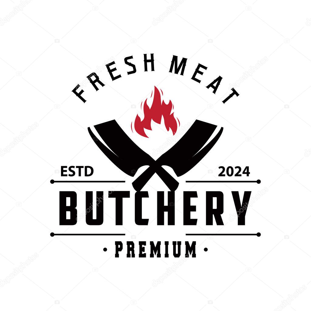 Chef knife logo illustration old vintage design for butcher knife brand for restaurant brand and simple butcher knife market
