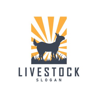 Keçi logosu tasarımı vektör çiftliği illüstrasyonu sığır çiftliği silueti retro rustik