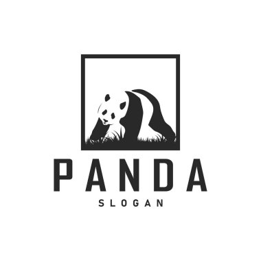 Şirin ve basit, tembel siyah beyaz panda hayvan silueti tasarımı marka panda logo vektörü