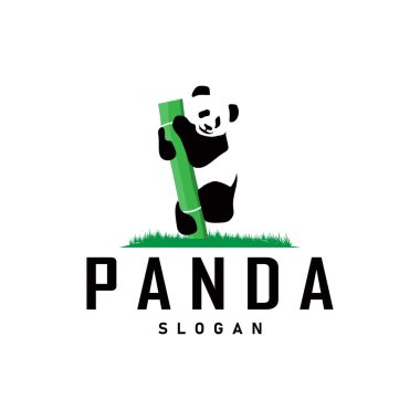 Şirin ve basit, tembel siyah beyaz panda hayvan silueti tasarımı marka panda logo vektörü