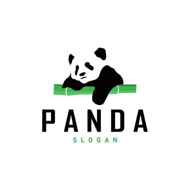 Şirin ve basit, tembel siyah beyaz panda hayvan silueti tasarımı marka panda logo vektörü