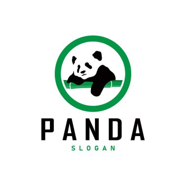 Şirin ve basit, tembel siyah beyaz panda hayvan silueti tasarımı marka panda logo vektörü
