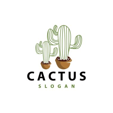 Kaktüs logo vektörü çöl yeşili bitki tasarımı zarif stil sembolü Simge İllüstrasyonu