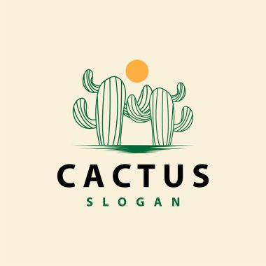 Kaktüs logo vektörü çöl yeşili bitki tasarımı zarif stil sembolü Simge İllüstrasyonu