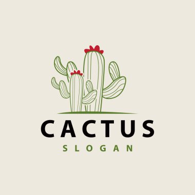 Kaktüs logo vektörü çöl yeşili bitki tasarımı zarif stil sembolü Simge İllüstrasyonu