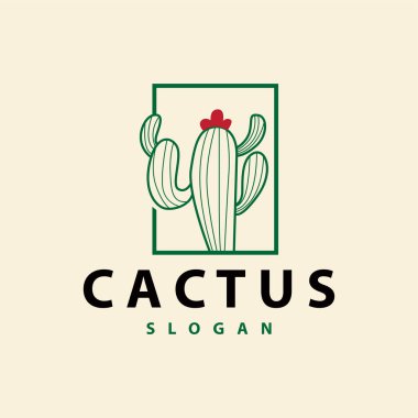 Kaktüs logo vektörü çöl yeşili bitki tasarımı zarif stil sembolü Simge İllüstrasyonu