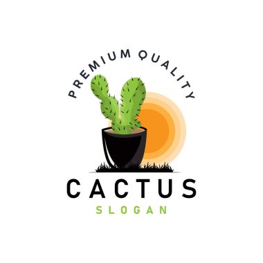 Kaktüs logo vektörü çöl yeşili bitki tasarımı zarif stil sembolü Simge İllüstrasyonu