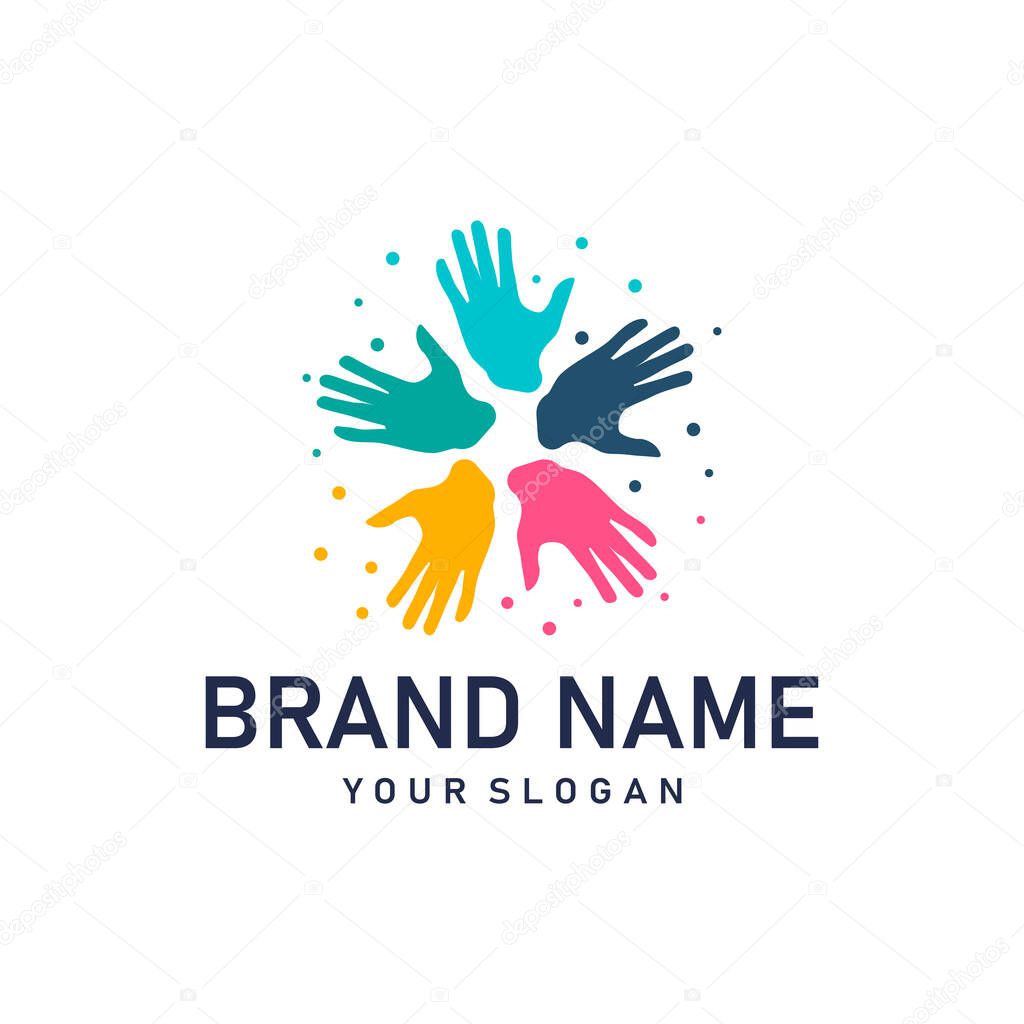 Hand logo design hand care, business teamwork and body health illustration simple modern template