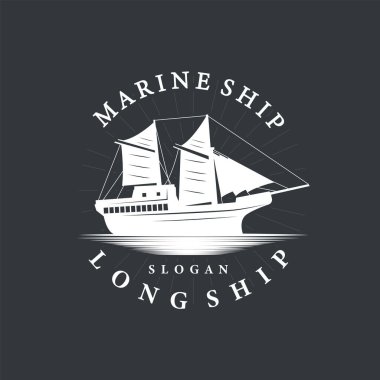 Klasik Viking uzun gemi savaş gemisi logosu geleneksel okyanus yelkenlisi silueti tasarımı