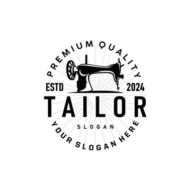 Terzi Logosu, İğne ve İplik Vektörü, Retro Vintage Basit Minimalist Eski İlham Tasarımı