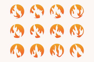 Düz tasarım yangın logosu alev elemanı koleksiyonu basit siluet resimli ateş simgesi sembolü şablonu