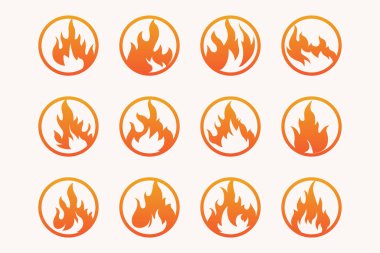 Düz tasarım yangın logosu alev elemanı koleksiyonu basit siluet resimli ateş simgesi sembolü şablonu
