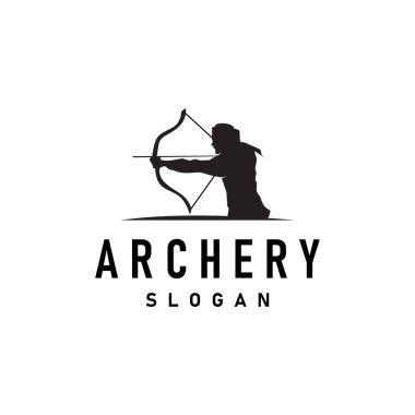 Archer logo vektörü siluet savaşçı okçuluğu basit tasarım yayı ve ok şablonu çizimi