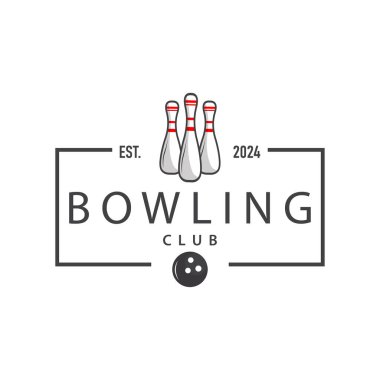 Bowling Spor Kulübü Logosu, Bowling Topu ve Pin Tasarım Vektör Turnuvası Templet İllüstrasyonu