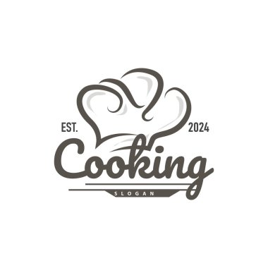Şef Logosu Aşçılık İlhamı ve Restoran İşletmeleri Markaları İçin Basit Çizgileri olan Şef Şapkası