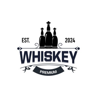 Viski Logosu, İçki Etiketi Tasarımı Eski Retro Vintage Resim Premium Şablonu